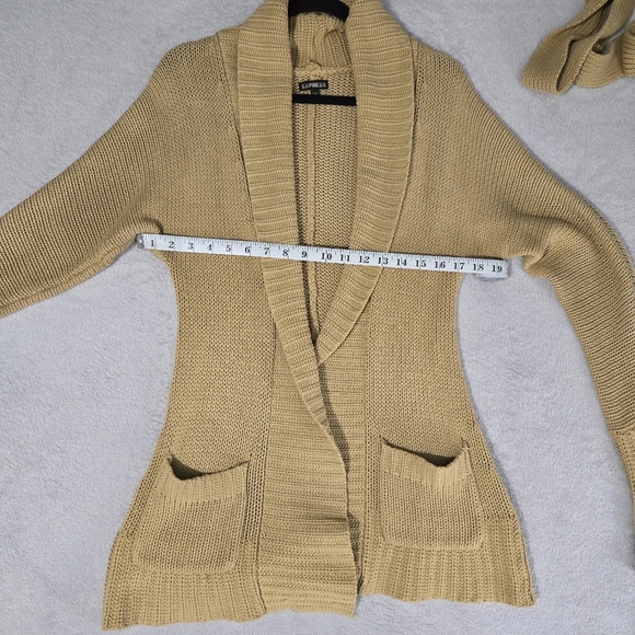 Express Chunky Knit Tan Open Front Belted Slouchy Oversized Sweater Cardigan XS - Picture 9 of 9